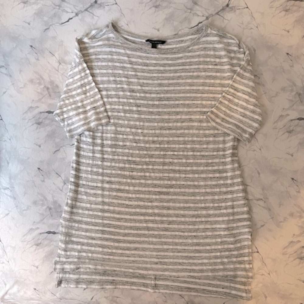 Banana Republic Grey White Stripe Linen Blend Top M